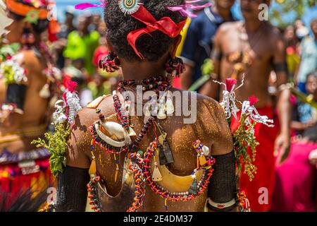 Traditioneller Milamala-Tanz der Trobriand-Inseln während des Festivals der freien Liebe, Kwebwaga, Papua-Neuguinea Stockfoto