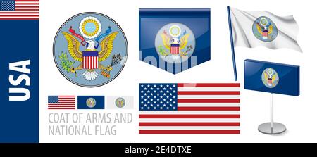 Vektor-Set des Wappens und der Nationalflagge Der USA Stock Vektor