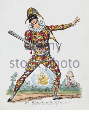 Commedia dell'arte, Harlekin, Vintage Illustration aus dem 19. Jahrhundert Stockfoto