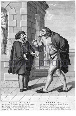 Commedia dell'arte, Polichinelle und Pantalone, Vintage Illustration aus dem 19. Jahrhundert Stockfoto