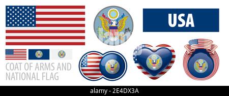 Vektor-Set des Wappens und der Nationalflagge Der USA Stock Vektor