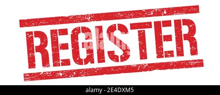 REGISTERTEXT auf rotem grungy Rechteck Stempelzeichen. Stockfoto