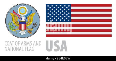 Vektor-Set des Wappens und der Nationalflagge Der USA Stock Vektor