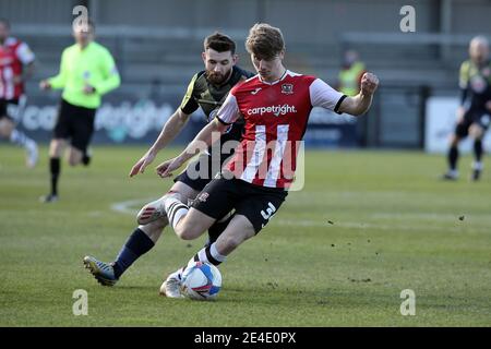 Exeter, Großbritannien. Januar 2021. Alex Hartridge von Exeter City während des Sky Bet League 2 hinter verschlossenen Türen-Spiels zwischen Exeter City und Stevenage im St James' Park, Exeter, England am 23. Januar 2021. Foto von Dave Peters/Prime Media Images. Kredit: Prime Media Images/Alamy Live Nachrichten Stockfoto