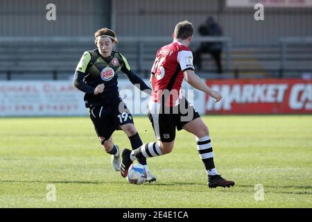 Exeter, Großbritannien. Januar 2021. Arthur Read von Stevenage während des Sky Bet League 2 Behind Closed Doors-Spiels zwischen Exeter City und Stevenage im St James' Park, Exeter, England am 23. Januar 2021. Foto von Dave Peters/Prime Media Images. Kredit: Prime Media Images/Alamy Live Nachrichten Stockfoto