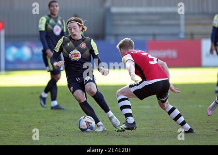 Exeter, Großbritannien. Januar 2021. Arthur Read von Stevenage während des Sky Bet League 2 Behind Closed Doors-Spiels zwischen Exeter City und Stevenage im St James' Park, Exeter, England am 23. Januar 2021. Foto von Dave Peters/Prime Media Images. Kredit: Prime Media Images/Alamy Live Nachrichten Stockfoto