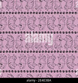 Vektor rosa shiba inu Welpen Hunde Zeilen Skizze wiederholen Muster. Geeignet für Geschenkpapier, Textil und Tapeten. Stock Vektor