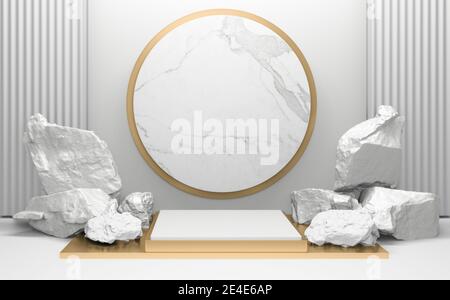 Weißes Podium auf Hintergrund abstrakt minimalistischen Stil. 3D-Rendering Stockfoto