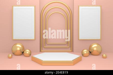 Pink Podium minimalistisches Modell für Podium-Anzeige. 3D-Rendering Stockfoto