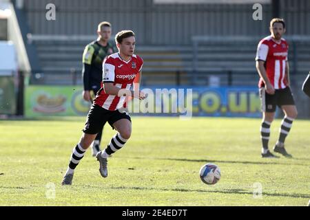 Exeter, Großbritannien. Januar 2021. Archie Collins von Exeter City beim Sky Bet League 2 Behind Closed Doors Match zwischen Exeter City und Stevenage im St James' Park, Exeter, England am 23. Januar 2021. Foto von Dave Peters/Prime Media Images. Kredit: Prime Media Images/Alamy Live Nachrichten Stockfoto