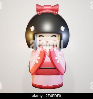 Kokeshi puppe, Mädchen puppe japanisch. 3D-Rendering Stockfoto