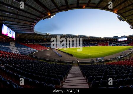 Hampden Park Stadium, Glasgow, Schottland, Großbritannien. 23. Januar 2021 GV von Hampden Park vor Kick offduring the Betfred Cup Halbfinale gegen St Johnstone V Hibernian Kredit: Alan Rennie/Alamy Live News Stockfoto