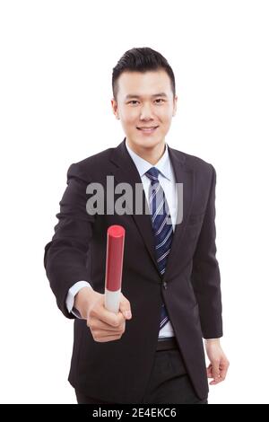 Halten Sie den Stab des Geschäftsmanns hochwertige Foto Stockfoto
