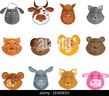 Wild- und Haustiere Cartoon Characters-Auflistung für Symbole Avatare oder Maskottchen isoliert Vektor-illustration Stock Vektor