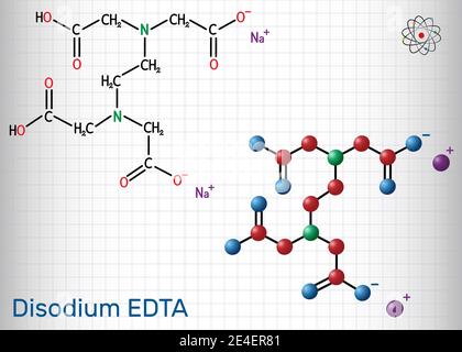 Disodium EDTA, Edetat Disodium, Disodium Edetat, Molekül. Es ist diamine, ist polyvalentes Chelating Mittel zur Behandlung von Hyperkalzämie. pape Stock Vektor