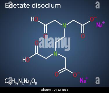 Disodium EDTA, Edetat Disodium, Disodium Edetat, Molekül. Es ist diamine, ist polyvalentes Chelating Mittel zur Behandlung von Hyperkalzämie. Struktureller ch Stock Vektor