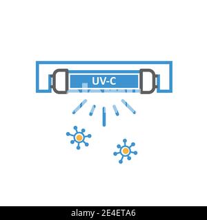 UV-Quarz-Glühlampe zur Desinfektion, UV-Lampe Symbol und Viren, Vektor Stock Vektor