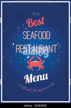 Seafood Restaurant köstliche Speisekarte Werbung Plakat Design mit appetitlichen Krabben Fisch Garnelen Poster abstrakte Vektor-Illustration Stock Vektor
