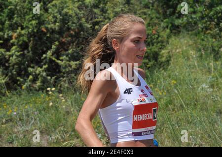 Skopje, Mazedonien, Juli 01 2018. 17. Berglauf-Europameisterschaften - Skopje 2018. Die Teilnehmer laufen auf den Spuren des Mount Vodno. Stockfoto