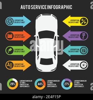 Auto Mechaniker Auto Service Infografik Vorlage mit Charts und Wartung Vektordarstellung für Elemente Stock Vektor