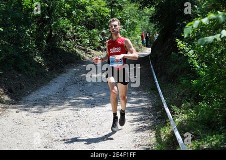 Skopje, Mazedonien, Juli 01 2018. 17. Berglauf-Europameisterschaften - Skopje 2018. Die Teilnehmer laufen auf den Spuren des Mount Vodno. Stockfoto