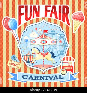 Vintage Karneval Spaß Messe Thema Park Poster Vorlage Vektor Illustration Stock Vektor