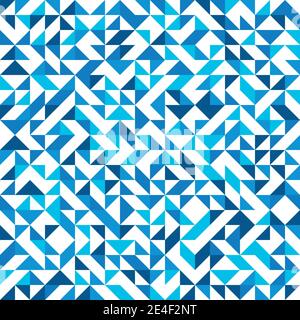Abstraktes Mosaik aus rechten Dreiecken. Blaue rechte Dreiecke auf weißem Hintergrund gestreut. Abstraktes nahtloses Vektormuster. Modernes dekoratives Geschenkpapier. Stock Vektor