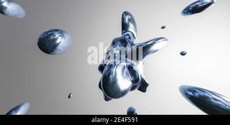 Clolourful metallic blau fliegende geometrische organische Form 3d Rendering Illustration Stockfoto