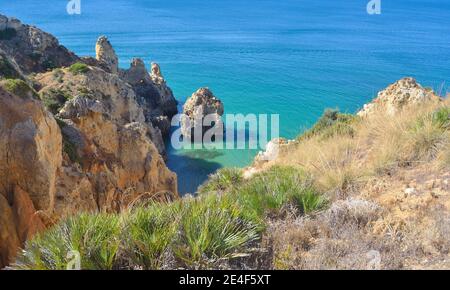 Sea Cliffs in Lagos Westalgarve Portugal. Stockfoto