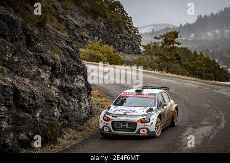 55 Yoann BONATO (FRA), Benjamin BOULLOUD (FRA), CITROEN C3, RC2 Rally2, Aktion während der WRC World Rally Car Championship 2021, Rallye Monte Carlo am 20. Bis 24. Januar 2021 in Monaco - Foto GrÃ&#x83;Â©Gory Lenormand / DPPI / LiveMedia Stockfoto