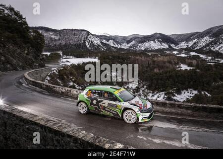 25 Andreas MIKKELSEN (NOR), Ola FLOENE (NOR), TOKSPORT WRT SKODA Fabia Evo, RC2 Rally2, Aktion während der Rallye-Weltmeisterschaft 2021, Rallye Monte Carlo am 20. Bis 24. Januar 2021 in Monaco - Foto Francois Flamand / DPPI / LiveMedia Stockfoto