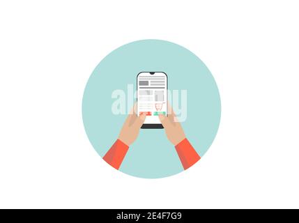 Ein Mann hält ein Handy in den Händen Stock Vektor