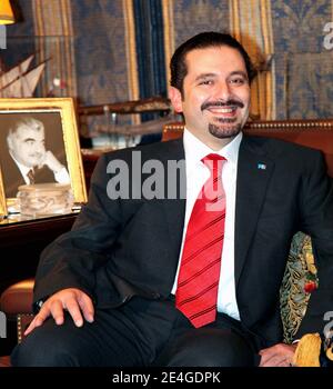 Der neue libanesische Ministerpräsident Saad Hariri stellt seine Regierung am 9. November 2009 in Beirut, Libanon, vor, fünf Monate nachdem seine Koalition die Parlamentswahlen im Juni 2009 gewonnen hat. Foto von Balkis Press/ABACAPRESS.COM Stockfoto