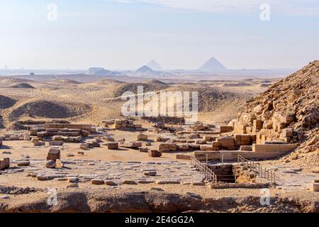 Blick von Sakkara auf die Pyramiden von Gizeh Stockfoto