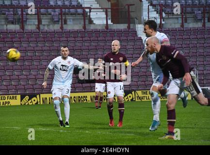 Tynecastle Park, Edinburgh, Schottland. Januar 21. Scottish Championship Match .Hearts vs Raith Rovers Pic zeigt .Hearts Liam Boyce führt nach Hause 1. Tor vs Raith Rovers Credit: eric mccowat/Alamy Live News Stockfoto