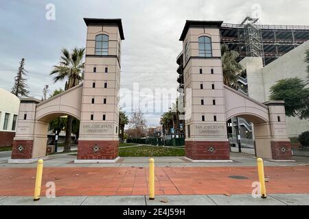 Der Eingang zur San Jose State University, Freitag, 25. Dezember 2020, in San Jose, Kalifornien. Stockfoto