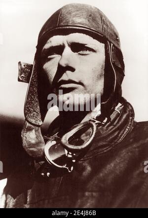 Charles Lindbergh (1902-1974), amerikanischer Pilot, der am 20. Und 21. Mai 1927 den ersten transatlantischen Einzelflug von New York nach Paris mit dem Spirit of St. Louis machte. Stockfoto