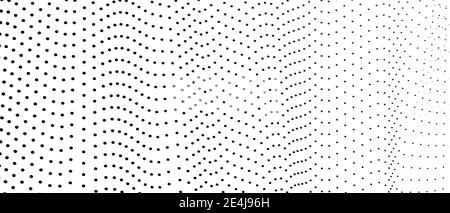 Schwarze und graue Flecken, weißer Hintergrund. Big-Data-Konzept. Abstraktes Halbtonmuster. Gepunktete Linien. Monochromes op Art Design. Vektor luftige Wellen. EPS10 Stock Vektor