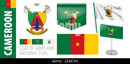 Vektor-Set des Wappens und der Nationalflagge Kamerun Stock Vektor