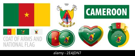 Vektor-Set des Wappens und der Nationalflagge Kamerun Stock Vektor
