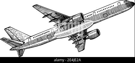 Jetliner Hand gezeichnet realistische Doodle Skizze Tracing Vektor llustration. Airline Concept Travel Passagierflugzeug. Jet-Verkehrsflugzeug. Stock Vektor