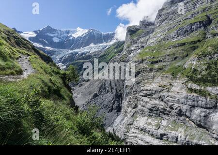 Alpenweg am Unteren Grindelwaldgletscher, bei Grindelwald, im Berner Oberland, Schweiz Stockfoto