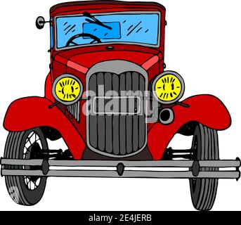 Hand gezeichnet vintage retro Auto, Doodle Skizze Grafiken Vektor Tracing Illustration bunt auf weißem Hintergrund Stock Vektor