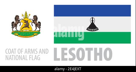 Vektor-Set des Wappens und der Nationalflagge Von Lesotho Stock Vektor