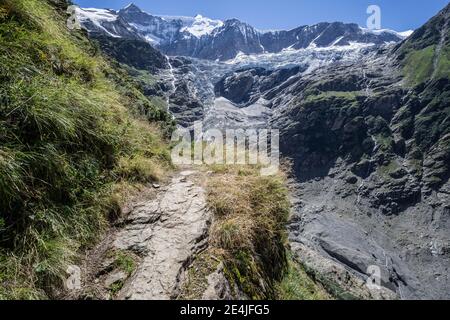 Alpenweg am Unteren Grindelwaldgletscher, bei Grindelwald, im Berner Oberland, Schweiz Stockfoto