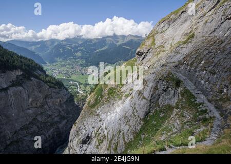 Alpenweg am Unteren Grindelwaldgletscher, bei Grindelwald, im Berner Oberland, Schweiz Stockfoto