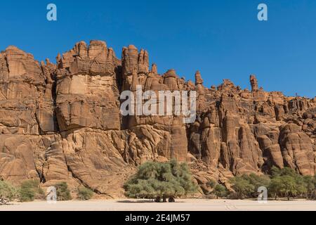 Felswand am Guelta d'Archei Wasserloch, Ennedi Plateau, Tschad Stockfoto