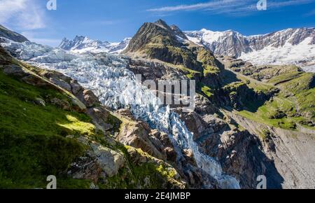 Hochalpine Berglandschaft, Niederarktischer Ozean, Gletscherzunge, Berner Oberland, Schweiz Stockfoto