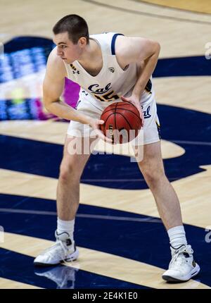 Hass Pavilion. Januar 2021. CA U.S.A. California Forward Grant Anticevich (15) setzt das Spiel während des NCAA Basketballspiels zwischen USC Trojanern und den California Golden Bears 68-76 verloren in Hass Pavilion. Thurman James/CSM/Alamy Live News Stockfoto