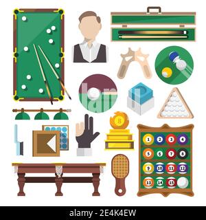 Billard Snooker Pool-Spiel dekorative Symbole flach Set isoliert Vektor Abbildung Stock Vektor